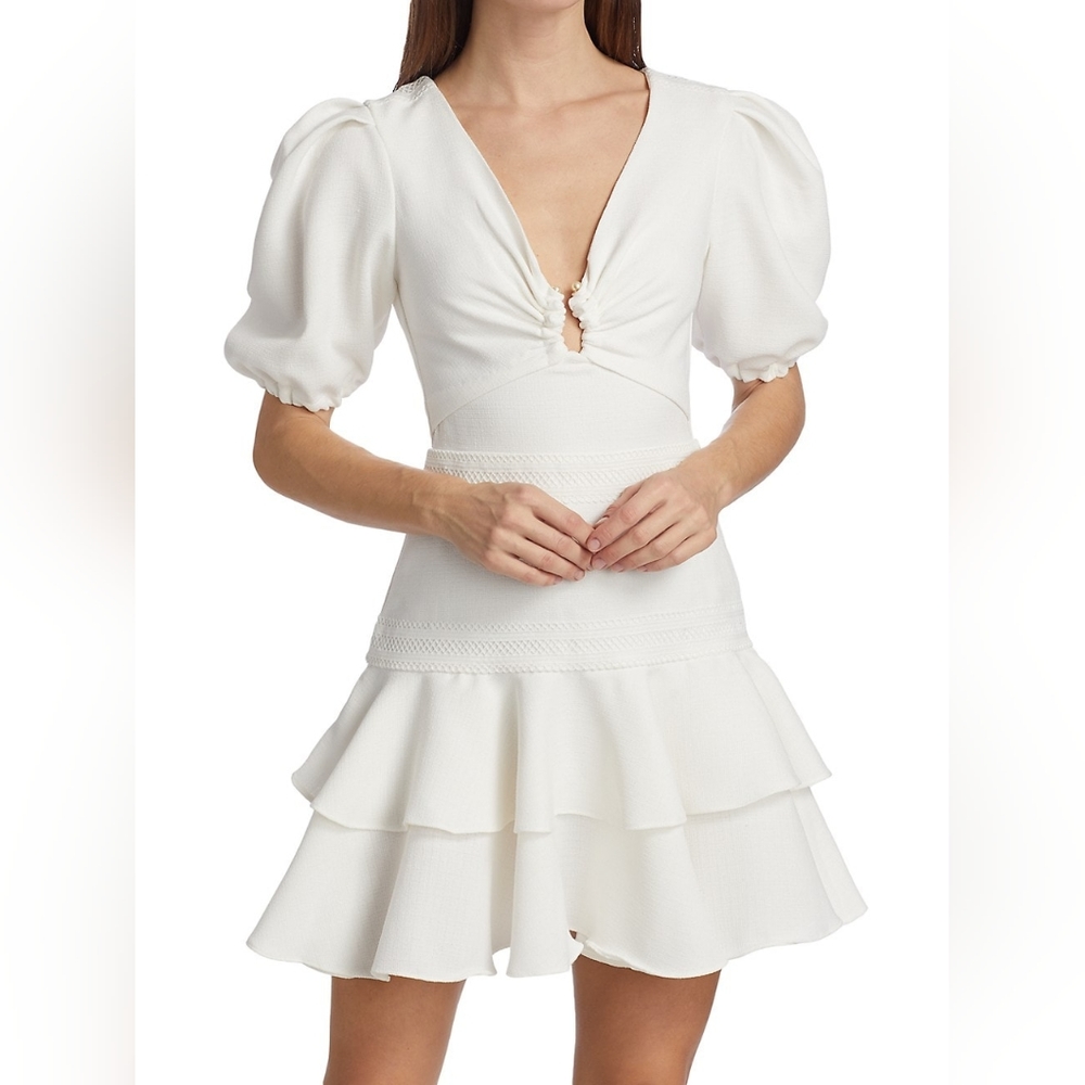 PatBO Lace Trim Puff Sleeve Minidress